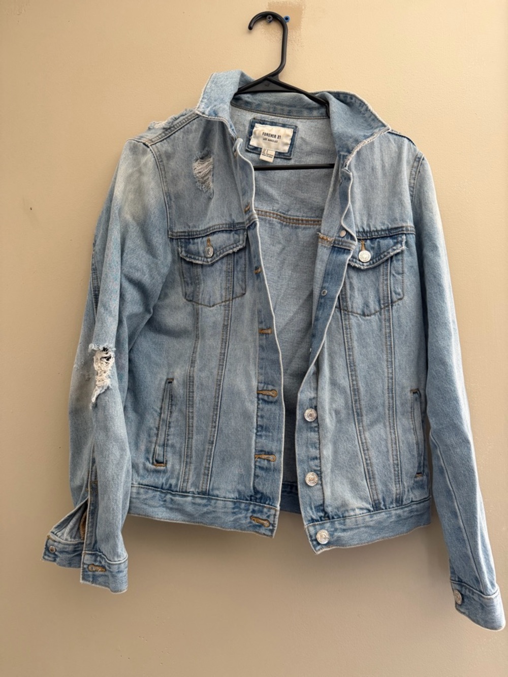 Forever 21 Light Blue Distressed Denim Jacket